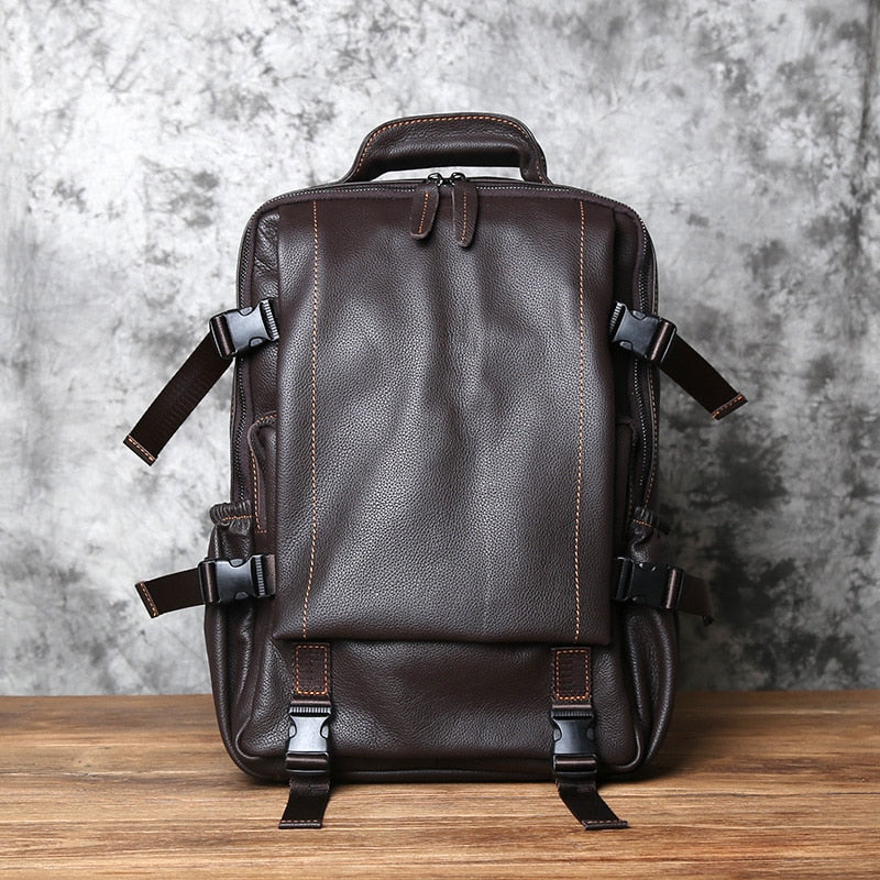 NZPJ Leather Men's Backpack  First Layer Cowhide Leisure Business Travel Backpack Large Capacity Computer Bag Women's Schoolbag