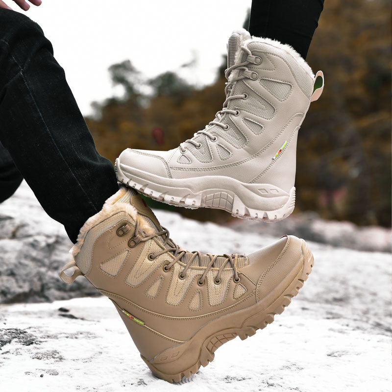 New Warm Plush Snow Boots Men Lace Up Casual High Top Men's Boots Waterproof Winter Boots Anti-Slip Ankle Boots Army Work Boots