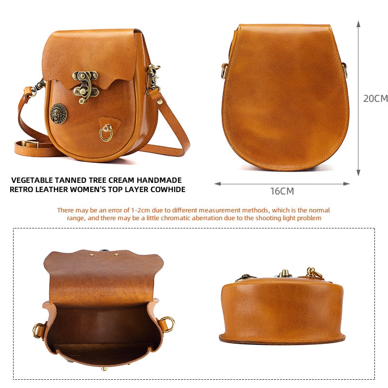 Women's Bag Handmade Leather Shoulder Bag Fashion New Vegetable Tanned Leather Messenger Bag