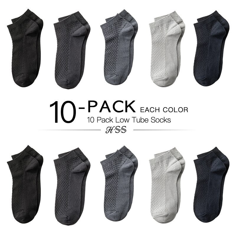 HSS Brand 10 Pairs/Lot Men Bamboo Fiber Socks Men Compression Summer Middle Socks Business Casual Mens Low Sock Big Size EU38-45