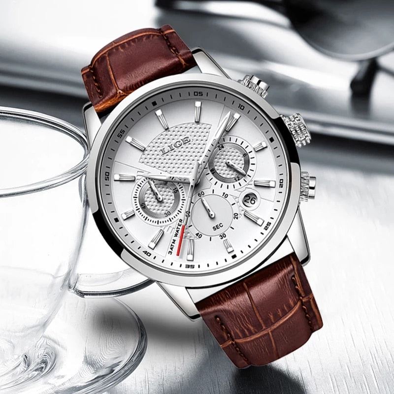 Watches Mens 2022 LIGE Top Brand Luxury Casual Leather Quartz Men's Watch Business Clock Male Sport Waterproof Date Chronograph