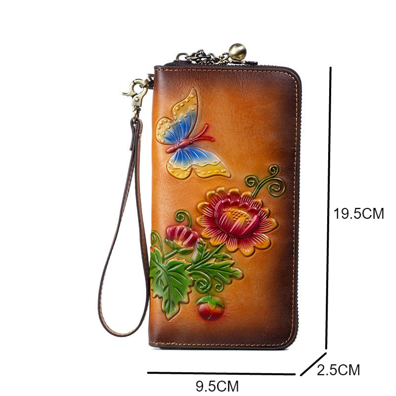 MOTAORA Women's Retro Wallet Genuine Leather Vintage Purse Women Chinese Style Embossed Card Holder Ladies Casual Female Clutch