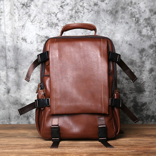 NZPJ Leather Men's Backpack  First Layer Cowhide Leisure Business Travel Backpack Large Capacity Computer Bag Women's Schoolbag