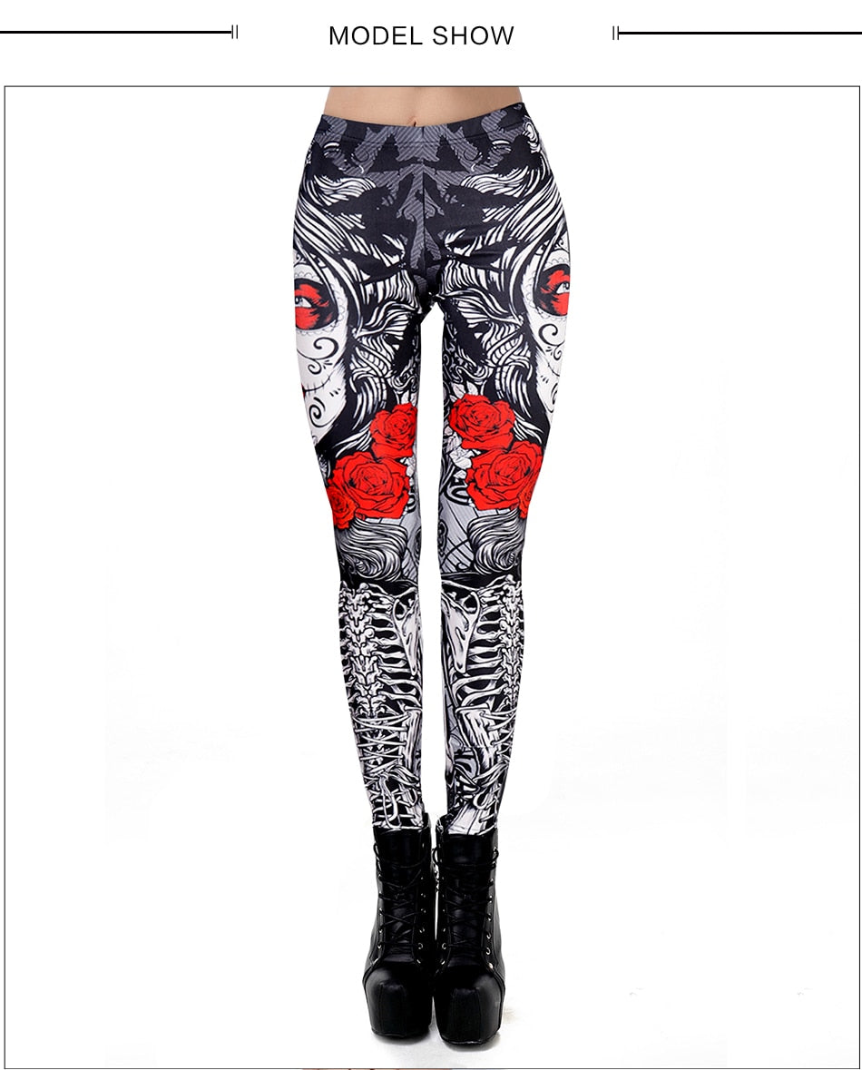 [You're My Secret] 2021 New Gothic Printed Leggings For Women Halloween Skull Sexy Legging Rose Pattern Fitness Workout Leggins - https://www.luxenorstore.com