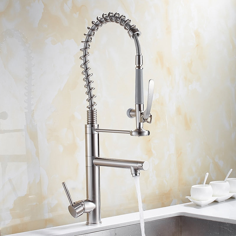 Kitchen Faucet Chrome Brass Tall kitchen faucet mixer Sink Faucet Pull Out Spray Single Handle Swivel Spout Mixer Taps MH-4829 - https://www.luxenorstore.com