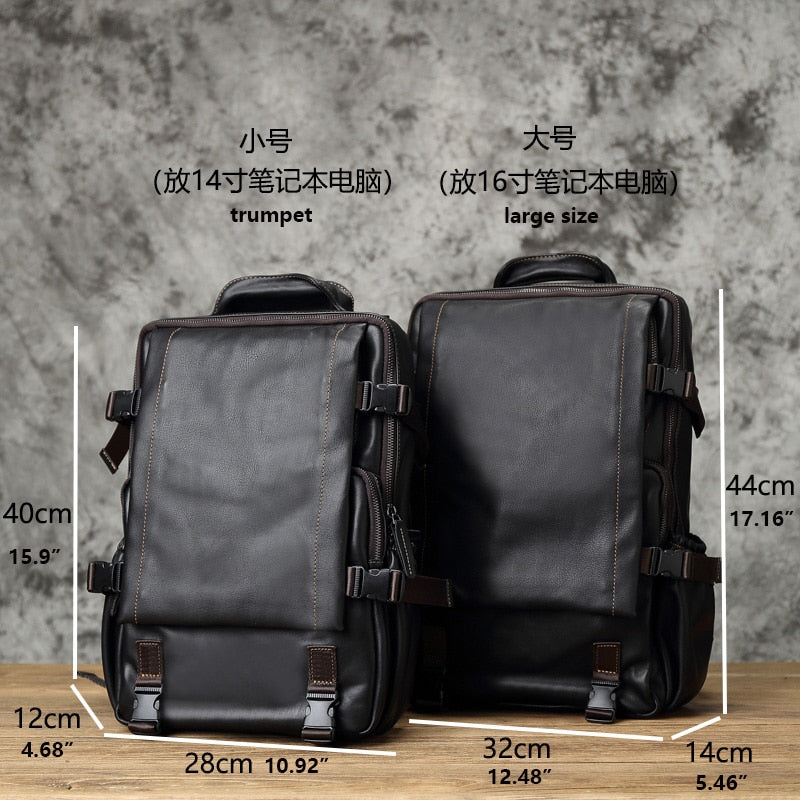 NZPJ Leather Men's Backpack  First Layer Cowhide Leisure Business Travel Backpack Large Capacity Computer Bag Women's Schoolbag