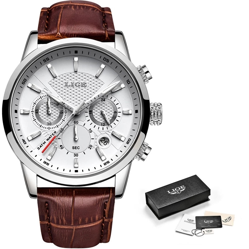 Watches Mens 2022 LIGE Top Brand Luxury Casual Leather Quartz Men's Watch Business Clock Male Sport Waterproof Date Chronograph