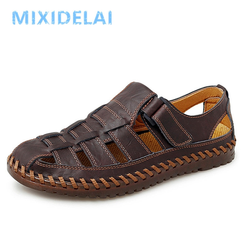 New Summer Genuine Leather Roman Men's Sandals Business Casual Shoes Outdoor Beach Wading Slippers Men's Shoes Big Size 38-48