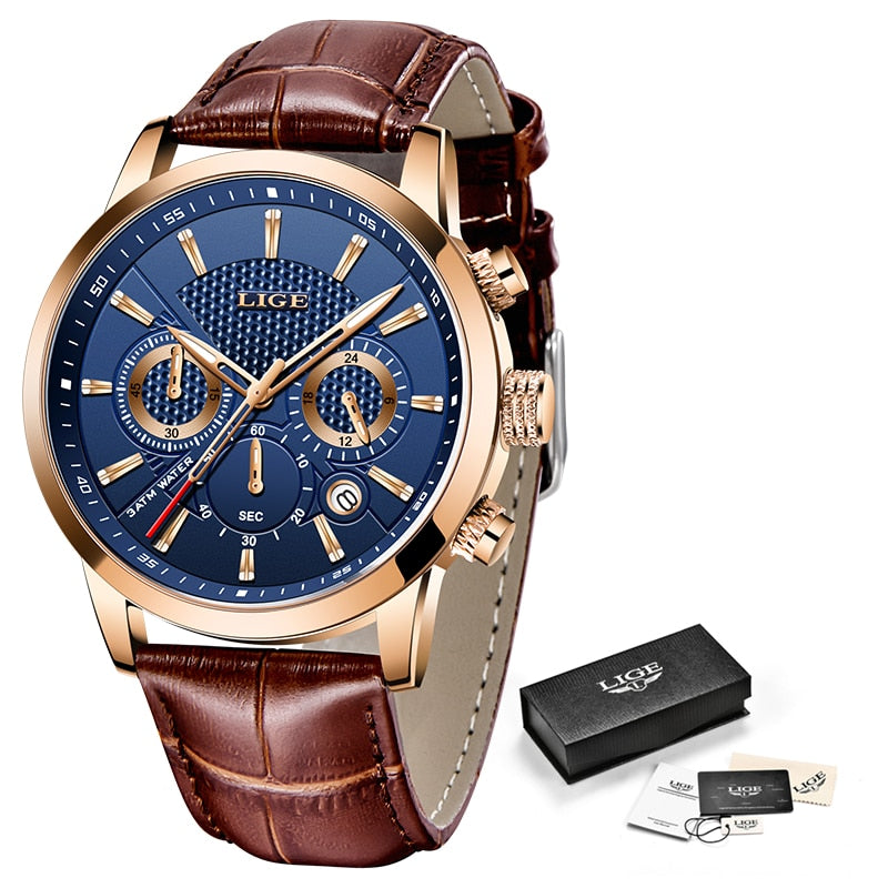 Watches Mens 2022 LIGE Top Brand Luxury Casual Leather Quartz Men's Watch Business Clock Male Sport Waterproof Date Chronograph