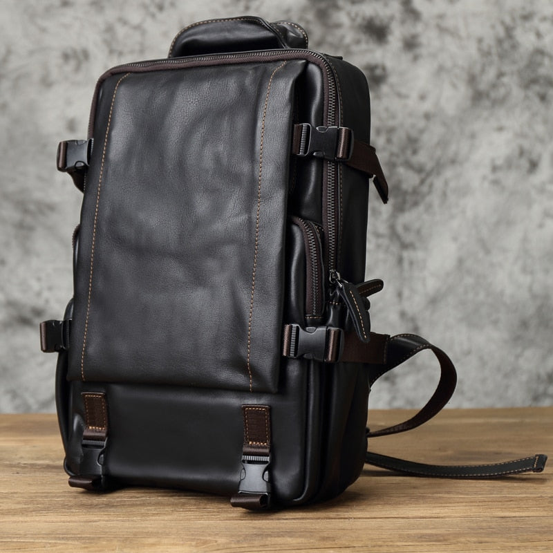 NZPJ Leather Men's Backpack  First Layer Cowhide Leisure Business Travel Backpack Large Capacity Computer Bag Women's Schoolbag