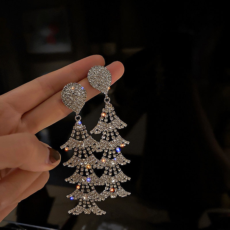 FYUAN Geometric Water Drop Crystal Earrings for Women Bijoux Long Tassel Rhinestone Dangle Earrings Statement Jewelry