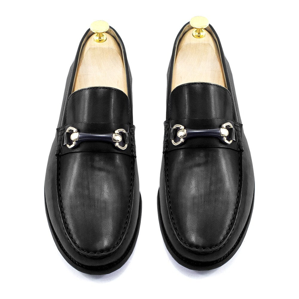 Classic Men's Loafers Genuine Leather Handmade Metal Chain Casual Business Dress Shoes Fashion Party Wedding Footwear for Men