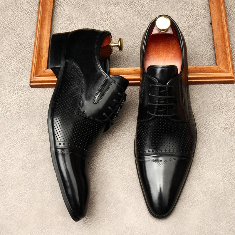 New Men's Bullock Style Leather Shoes Shoes Men Spring Autumn Handmade Leather Lace-Up British Formal Business Shoes 38-45