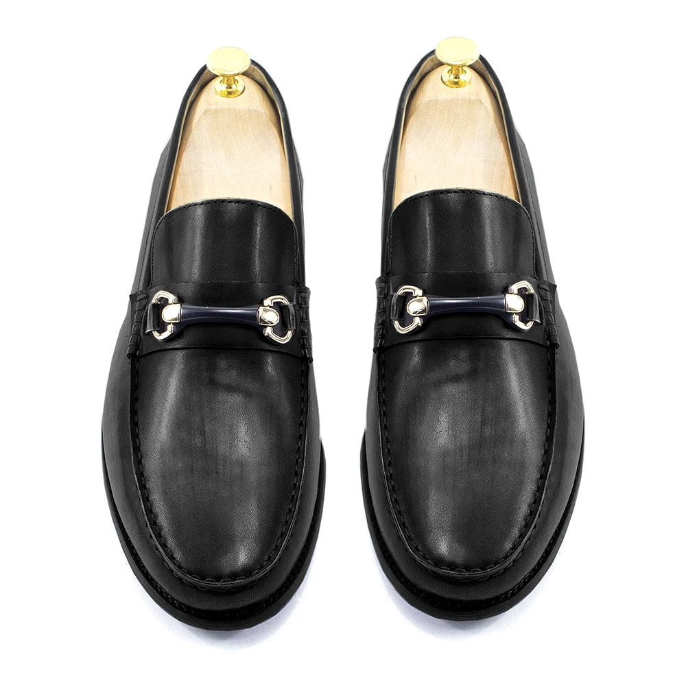 Classic Men's Loafers Genuine Leather Handmade Metal Chain Casual Business Dress Shoes Fashion Party Wedding Footwear for Men