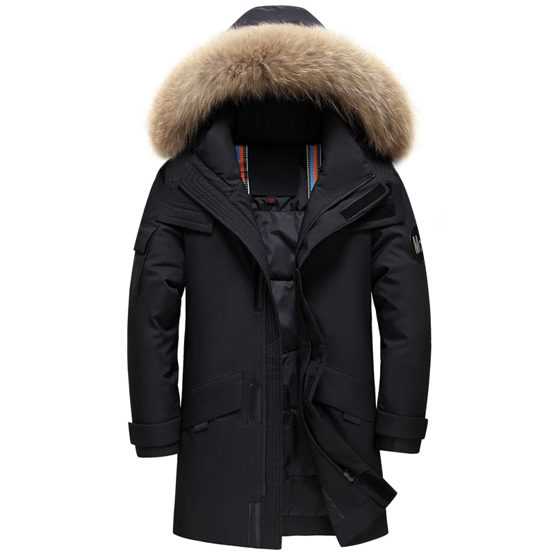 New Real Fur Collar Men's Down Jacket Hooded Warm Winter Coat Men Warm 90% White Duck Down Long Parka Hight Quality Man Overcoat