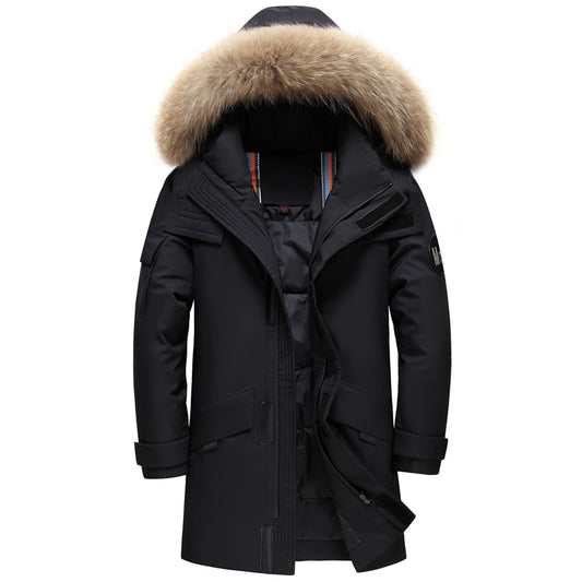 New Real Fur Collar Men's Down Jacket Hooded Warm Winter Coat Men Warm 90% White Duck Down Long Parka Hight Quality Man Overcoat