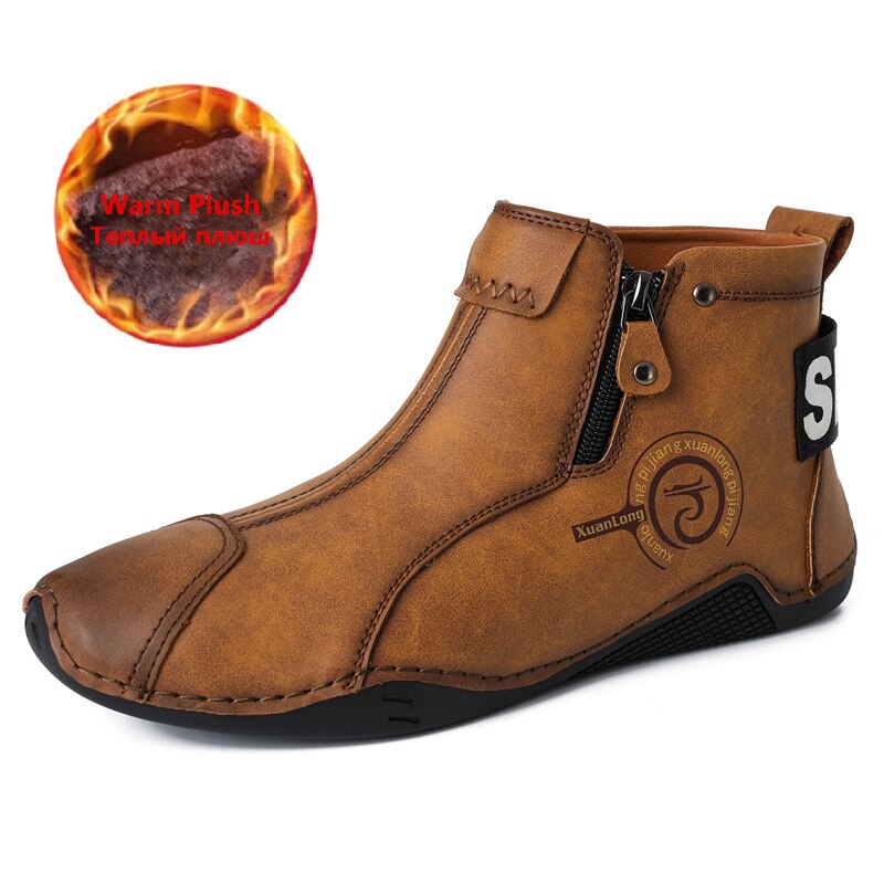 Brand Winter Plush Men's Boots Waterproof Leather Men Snow Boots Outdoor Zipper Ankle Boots Casual Men's Shoes Zapatos Hombre