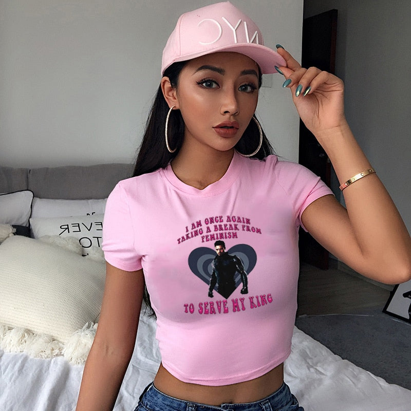 Bucky's Girl Shirt Retro Style Crop Baby Tee Cool Bucky Barnes T-shirt Y2k Barnes 1917 Sebastian Stan Graphic Tee Fans Gift