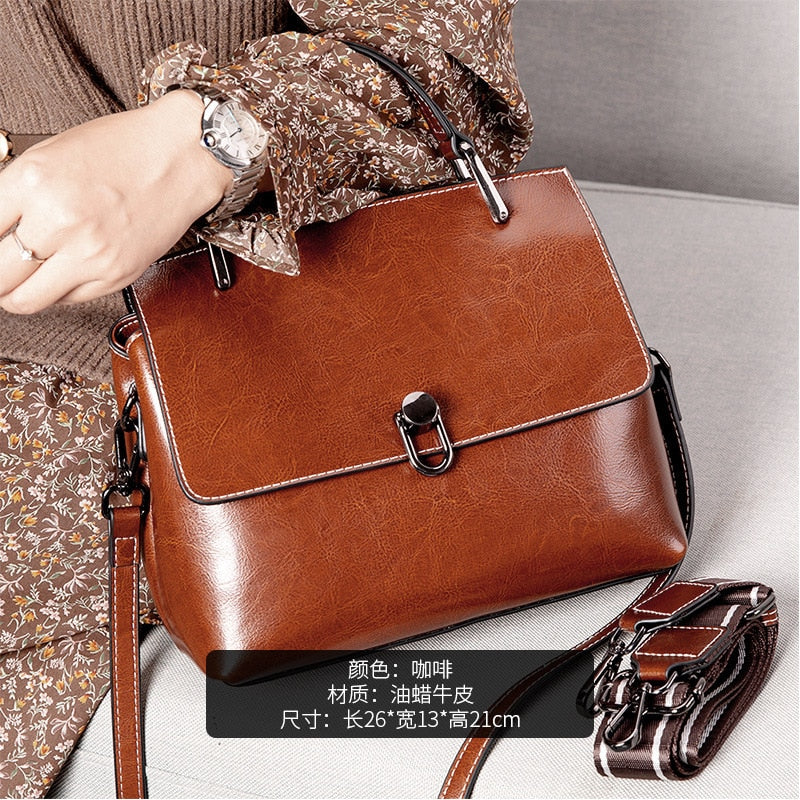 Women's Cowhide Leather Bags 2022 New Fashion One-shoulder Handbags Ladies Classic Satchels Large Capacity Messenger Versatile