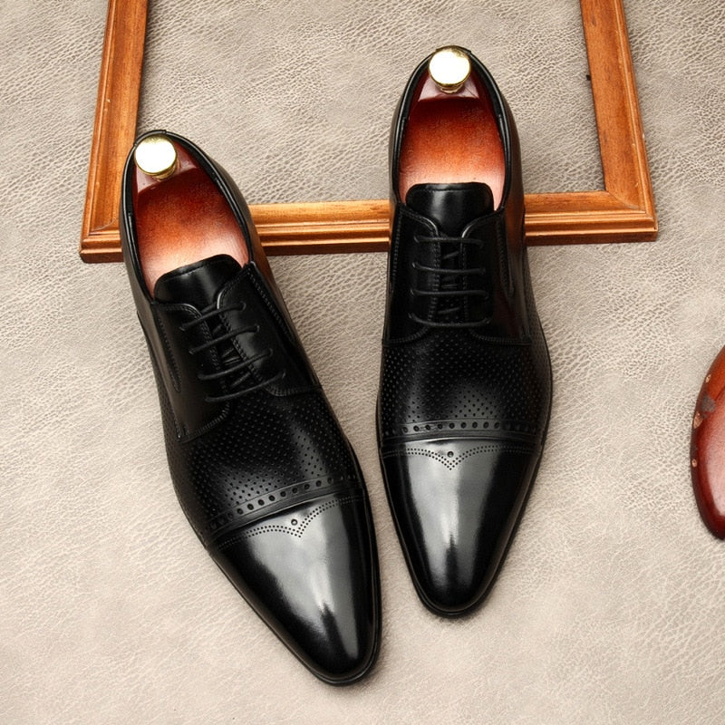 New Men's Bullock Style Leather Shoes Shoes Men Spring Autumn Handmade Leather Lace-Up British Formal Business Shoes 38-45