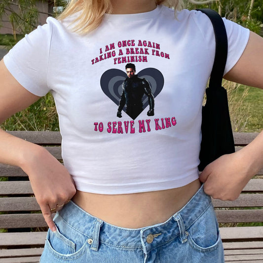 Bucky's Girl Shirt Retro Style Crop Baby Tee Cool Bucky Barnes T-shirt Y2k Barnes 1917 Sebastian Stan Graphic Tee Fans Gift
