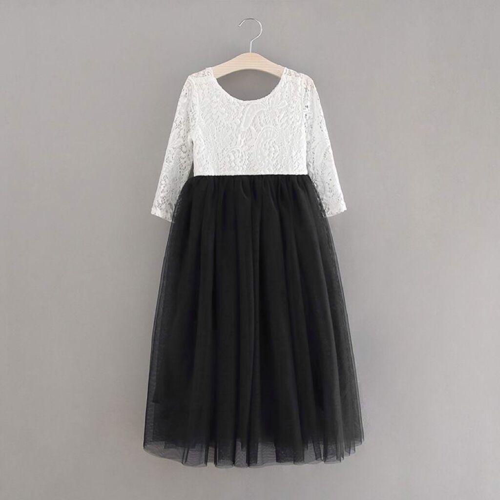 Princess Dress for Girls Ankle Length Wedding Party Dress Eyelash Back White Lace Beach Dress Children Clothing E15177 - https://www.luxenorstore.com