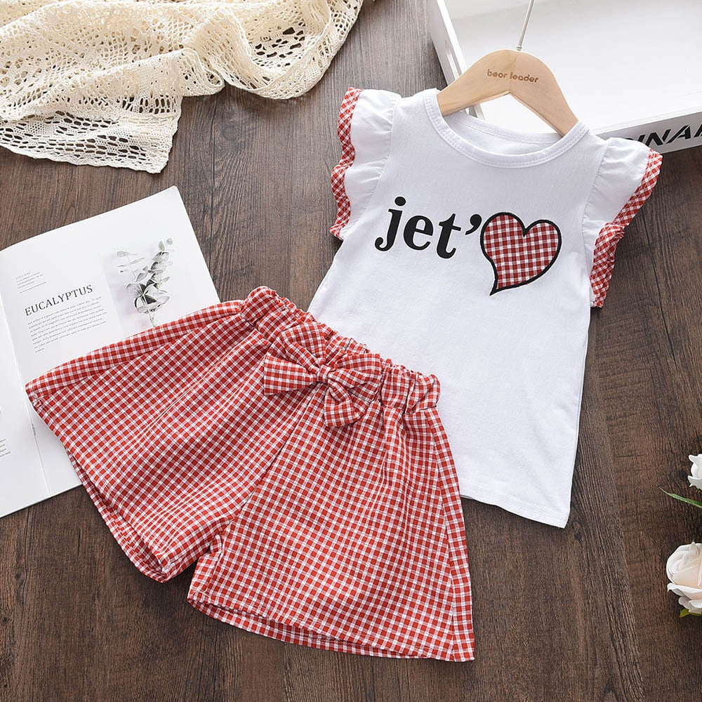 Kids Girls Clothing Sets Summer New Style Brand  Baby Girls Clothes short Sleeve T-Shirt+Pant Dress 2Pcs Children Clothes Suits