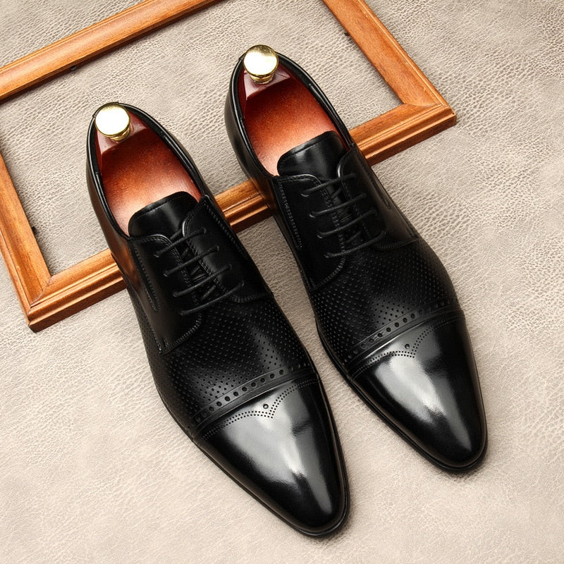 New Men's Bullock Style Leather Shoes Shoes Men Spring Autumn Handmade Leather Lace-Up British Formal Business Shoes 38-45