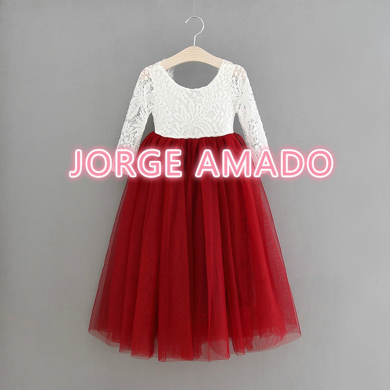 Princess Dress for Girls Ankle Length Wedding Party Dress Eyelash Back White Lace Beach Dress Children Clothing E15177 - https://www.luxenorstore.com