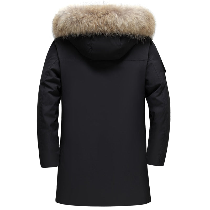 New Real Fur Collar Men's Down Jacket Hooded Warm Winter Coat Men Warm 90% White Duck Down Long Parka Hight Quality Man Overcoat
