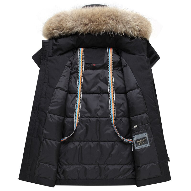 New Real Fur Collar Men's Down Jacket Hooded Warm Winter Coat Men Warm 90% White Duck Down Long Parka Hight Quality Man Overcoat