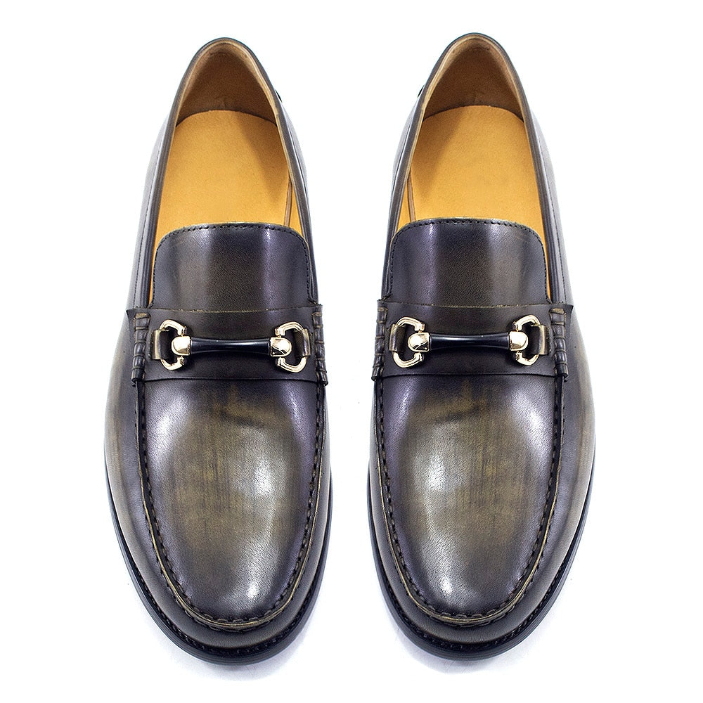 Classic Men's Loafers Genuine Leather Handmade Metal Chain Casual Business Dress Shoes Fashion Party Wedding Footwear for Men
