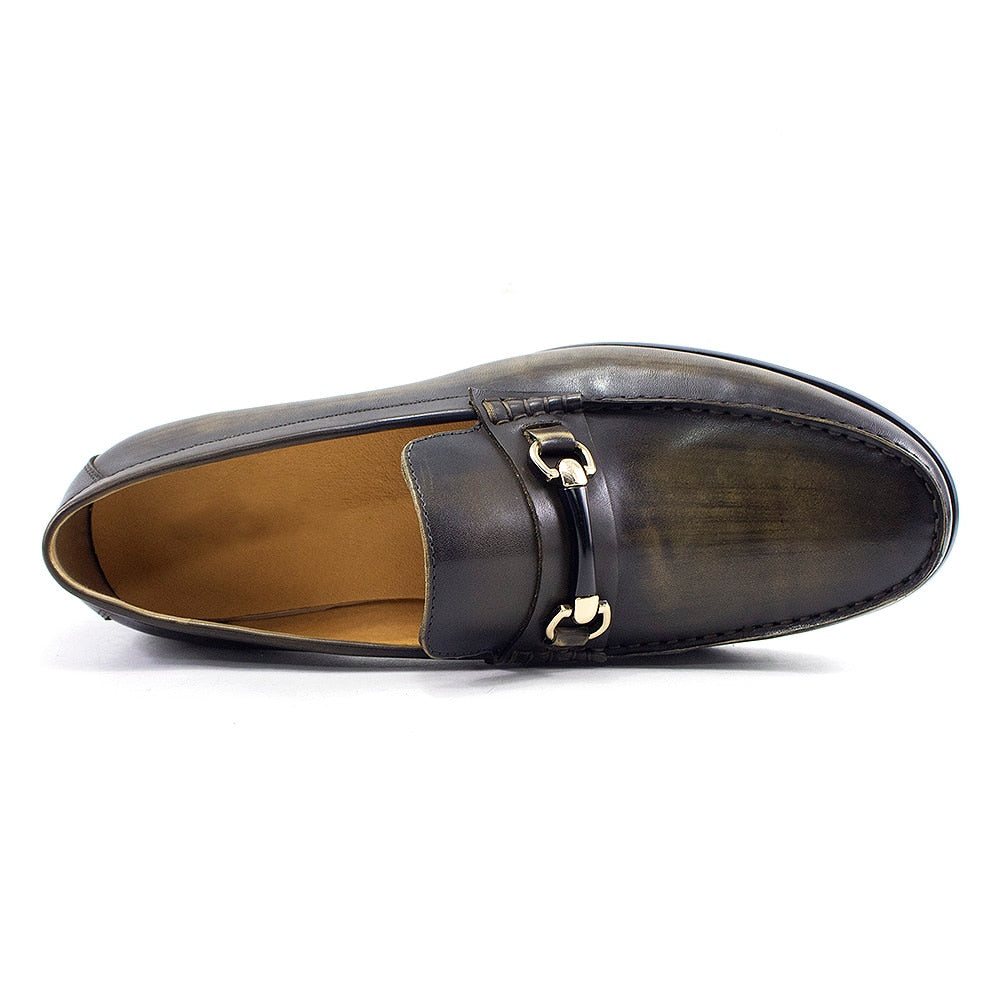 Classic Men's Loafers Genuine Leather Handmade Metal Chain Casual Business Dress Shoes Fashion Party Wedding Footwear for Men