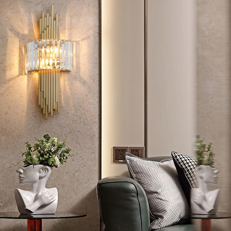 Modern Luxury Hardware Crystal Wall Lamp For Living Room Tv Bedroom Night Lighting Study Decoration For Home Indoor Fixtures