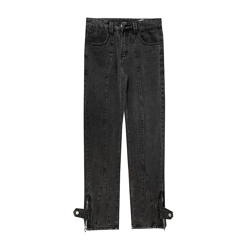ins dark series washed and distressed raw edge jeans men's streetwear hip-hop stitching flared pants patchwork jeans