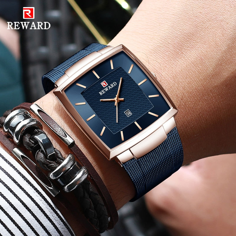 REWARD Fashion Blue Men's Watches 2022 New Top Luxury Brand Watch Men Business Waterproof Stainless Steel Quartz Wristwatch