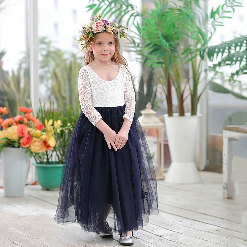 Princess Dress for Girls Ankle Length Wedding Party Dress Eyelash Back White Lace Beach Dress Children Clothing E15177 - https://www.luxenorstore.com