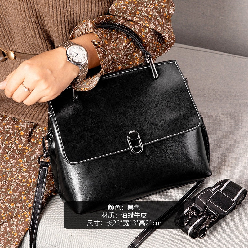 Women's Cowhide Leather Bags 2022 New Fashion One-shoulder Handbags Ladies Classic Satchels Large Capacity Messenger Versatile