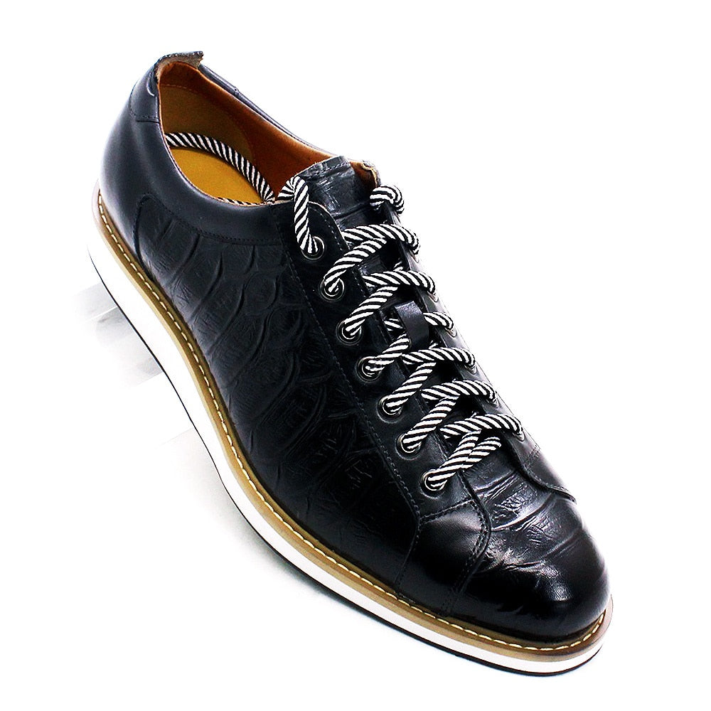 European Style Men's Casual Shoes Real Cow Leather Green Black Fashion Designer Luxury Crocodile Print Street Flat Shoes for Men