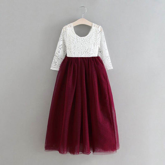 Princess Dress for Girls Ankle Length Wedding Party Dress Eyelash Back White Lace Beach Dress Children Clothing E15177 - https://www.luxenorstore.com