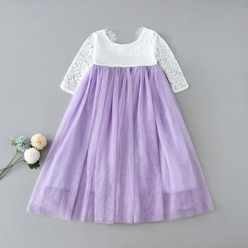 Princess Dress for Girls Ankle Length Wedding Party Dress Eyelash Back White Lace Beach Dress Children Clothing E15177 - https://www.luxenorstore.com