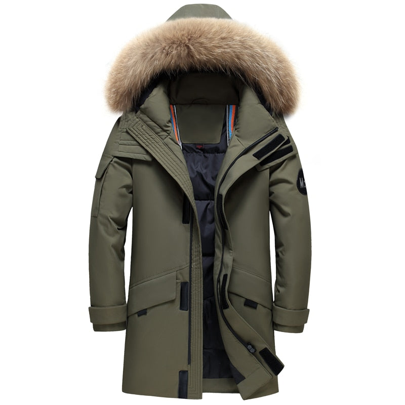 New Real Fur Collar Men's Down Jacket Hooded Warm Winter Coat Men Warm 90% White Duck Down Long Parka Hight Quality Man Overcoat