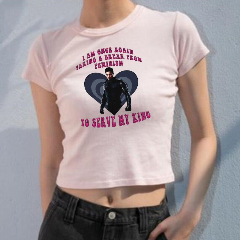 Bucky's Girl Shirt Retro Style Crop Baby Tee Cool Bucky Barnes T-shirt Y2k Barnes 1917 Sebastian Stan Graphic Tee Fans Gift