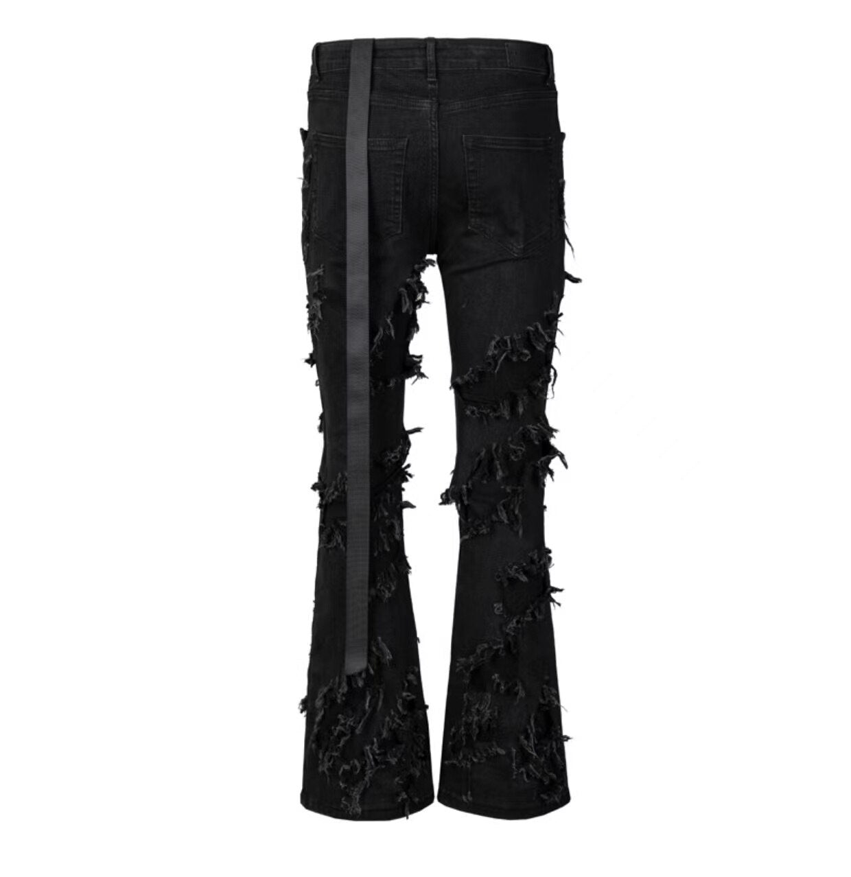 ins dark series washed and distressed raw edge jeans men's streetwear hip-hop stitching flared pants patchwork jeans